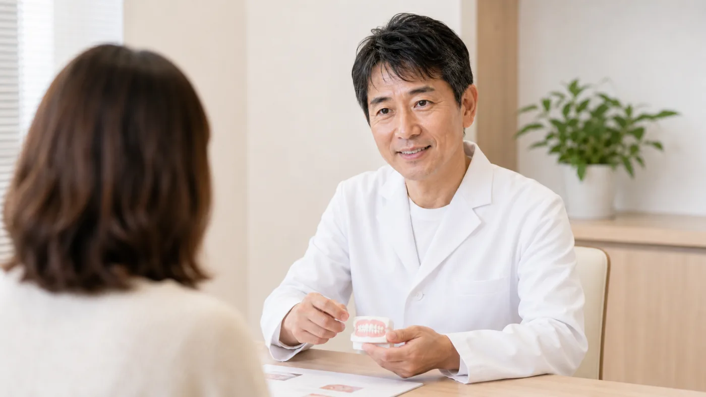 患者さんに模型で説明する院長