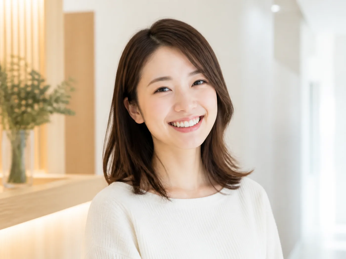 白い歯で笑う女性